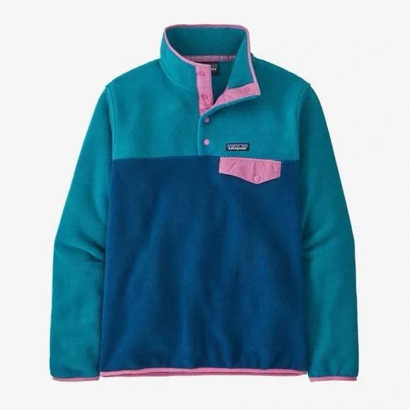 Patagonia Synchilla Womens Teal and Pink Snap Fleece Pullover Small - Picture 2 of 14